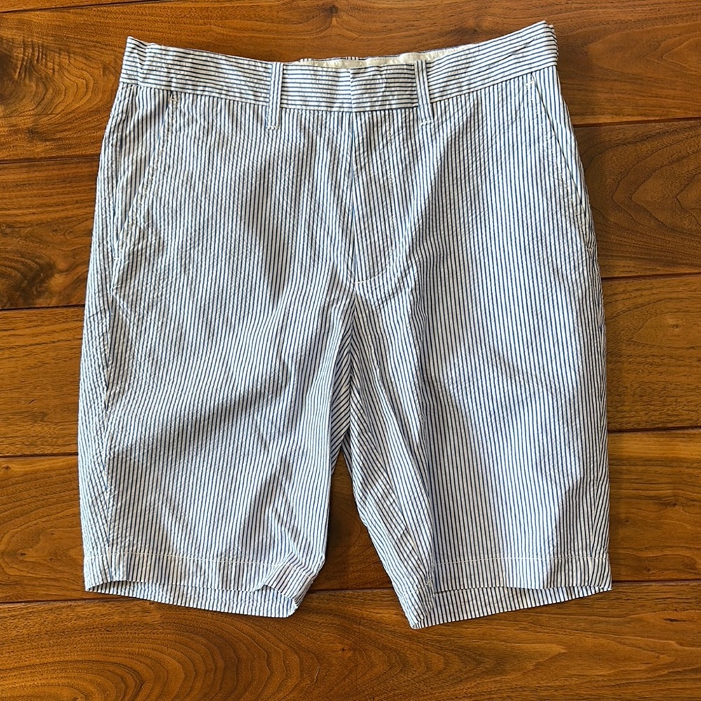 Crewcuts Blue and White Seersucker Flat Front Shorts